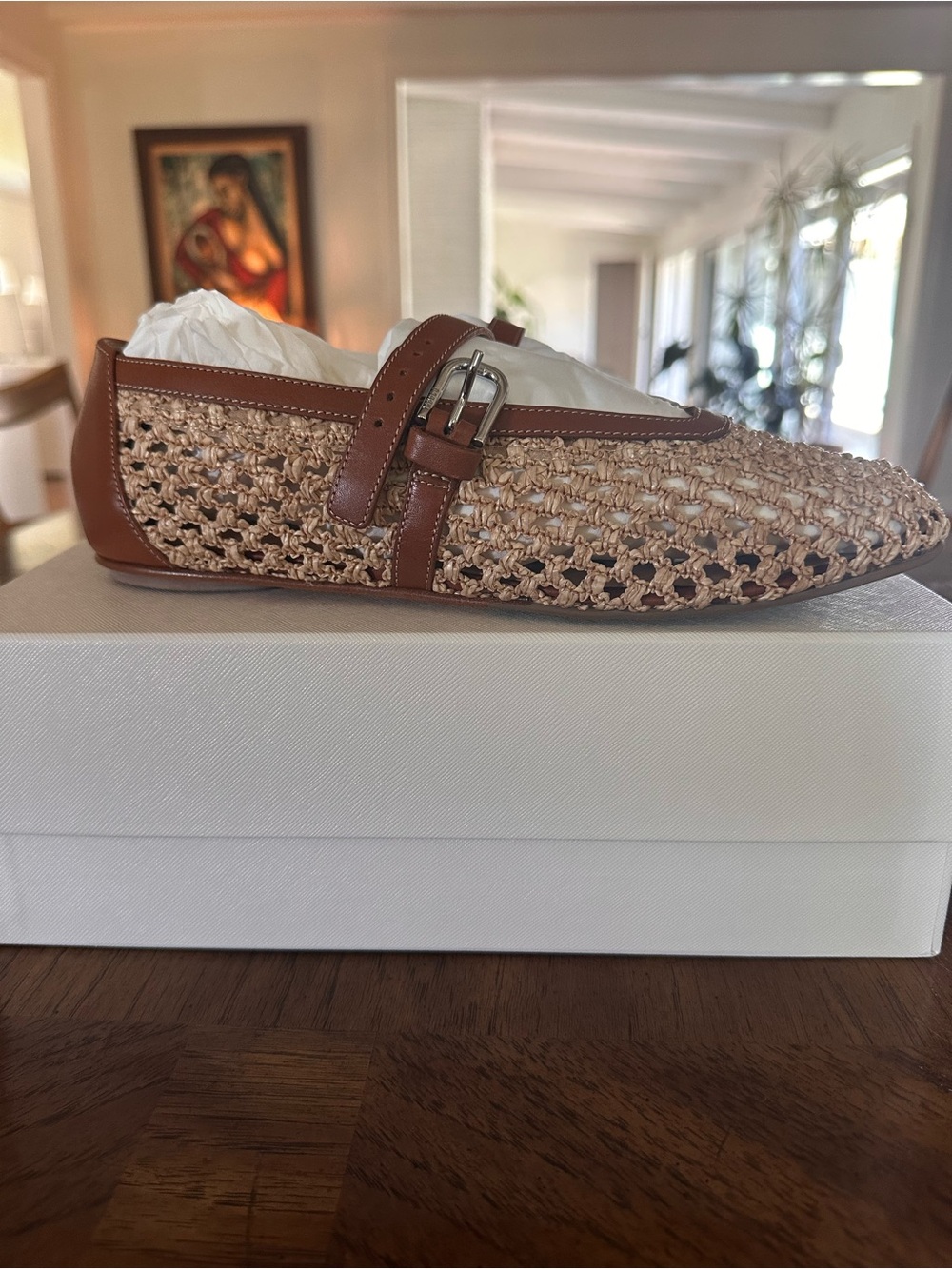 Labucq  Lido Woven Leather-Trim Loafer in Brown and Natural Size 40